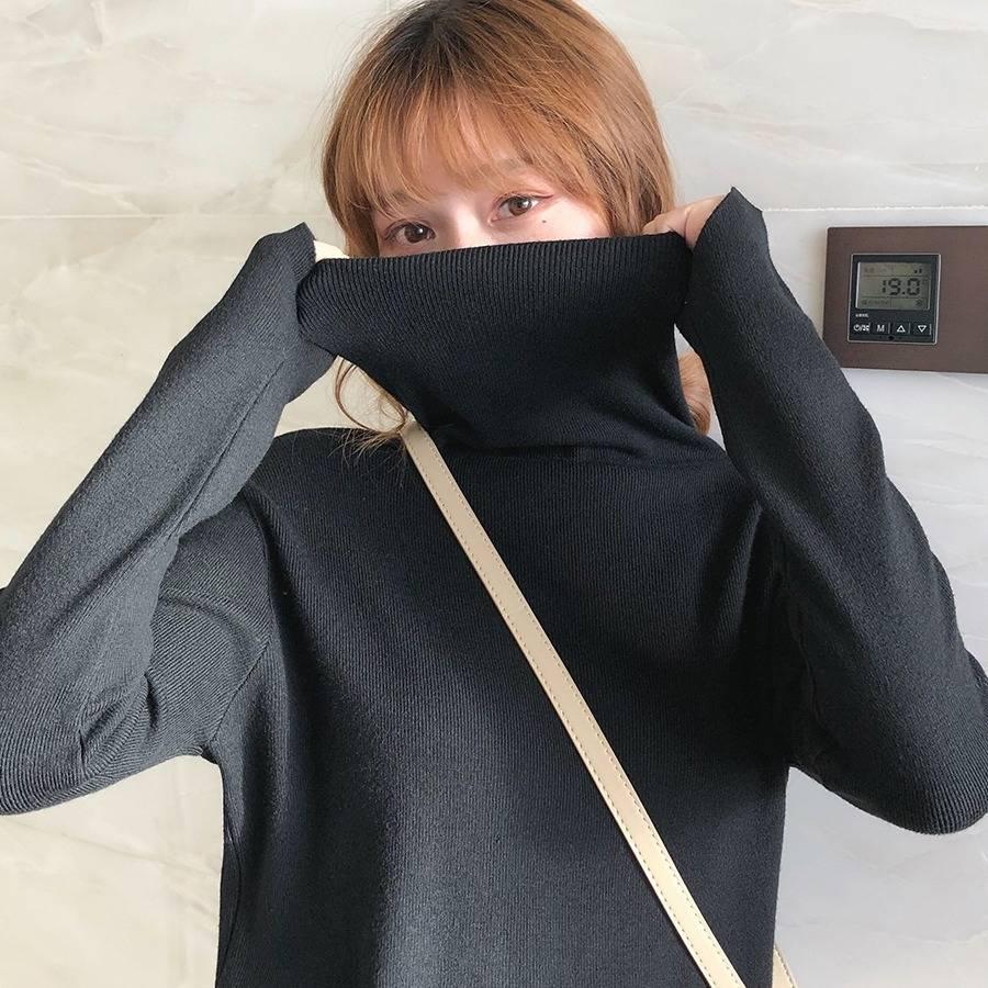 Pofulove Autumn Winter Pile Collar Loose Pullover Sweaters Women Thick Turtleneck Bottoming Shirt