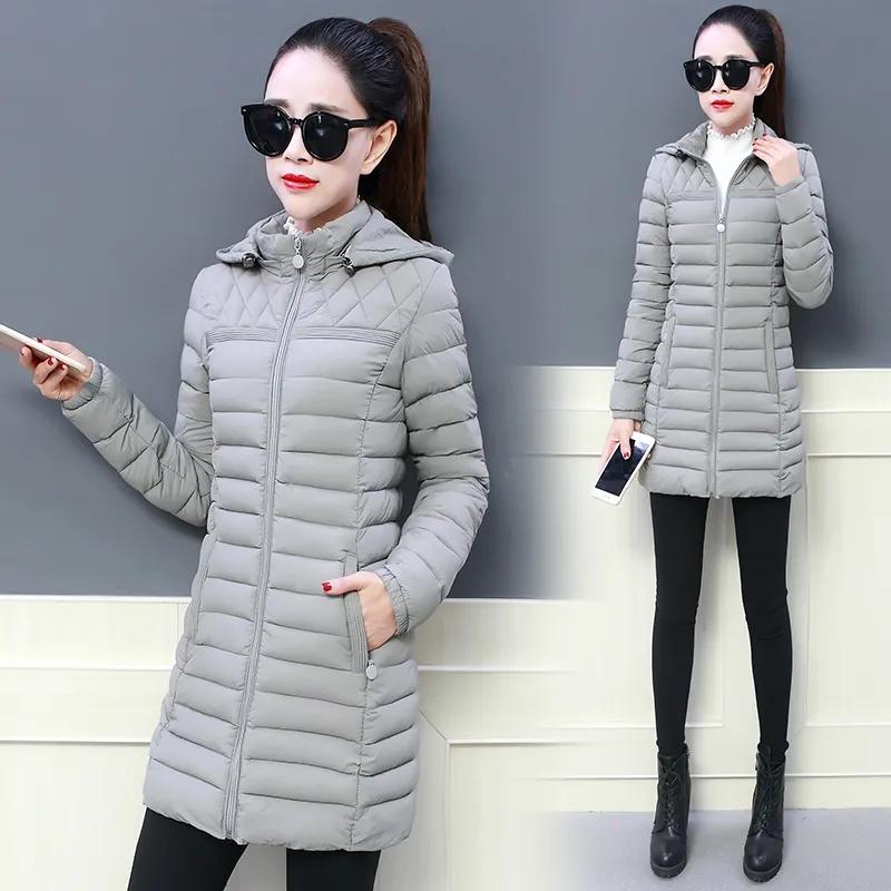 Women Autumn Winter Medium Long Coat Thicken Warm Hooded Jackets Cotton Padded Puffer Jacket Overcoat Slim Mid-length Windproof Parkas
