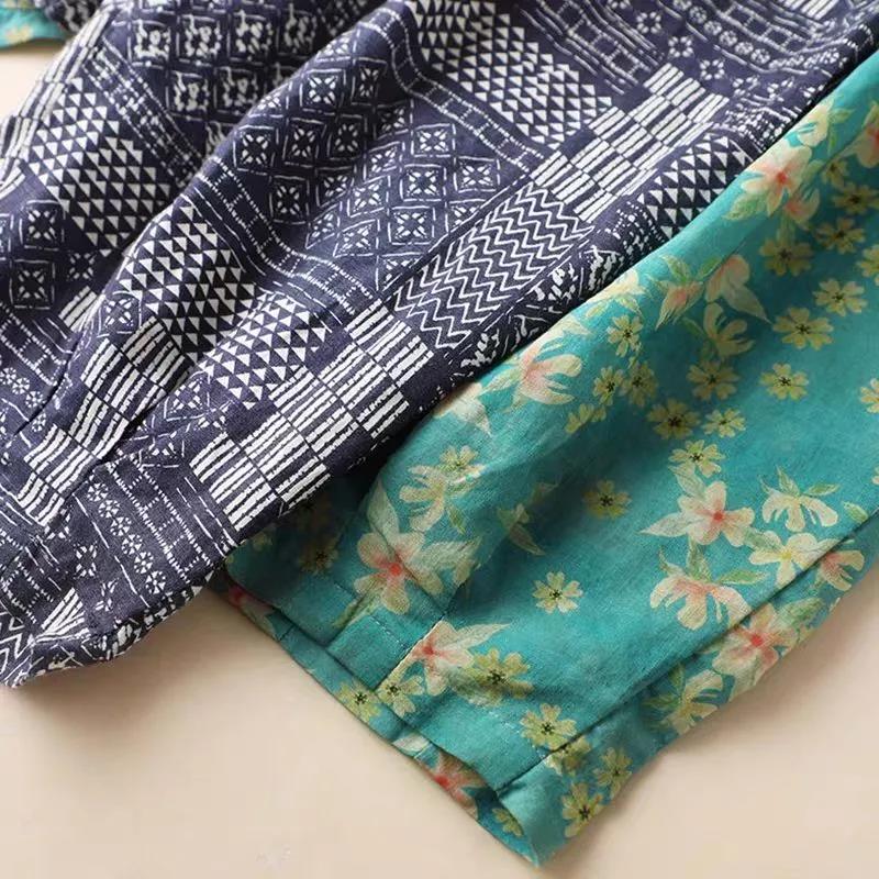 Retro Literary Nine-point Cotton Harem Pants Women Thin Summer Loose Large Size Printed Casual Pants Women