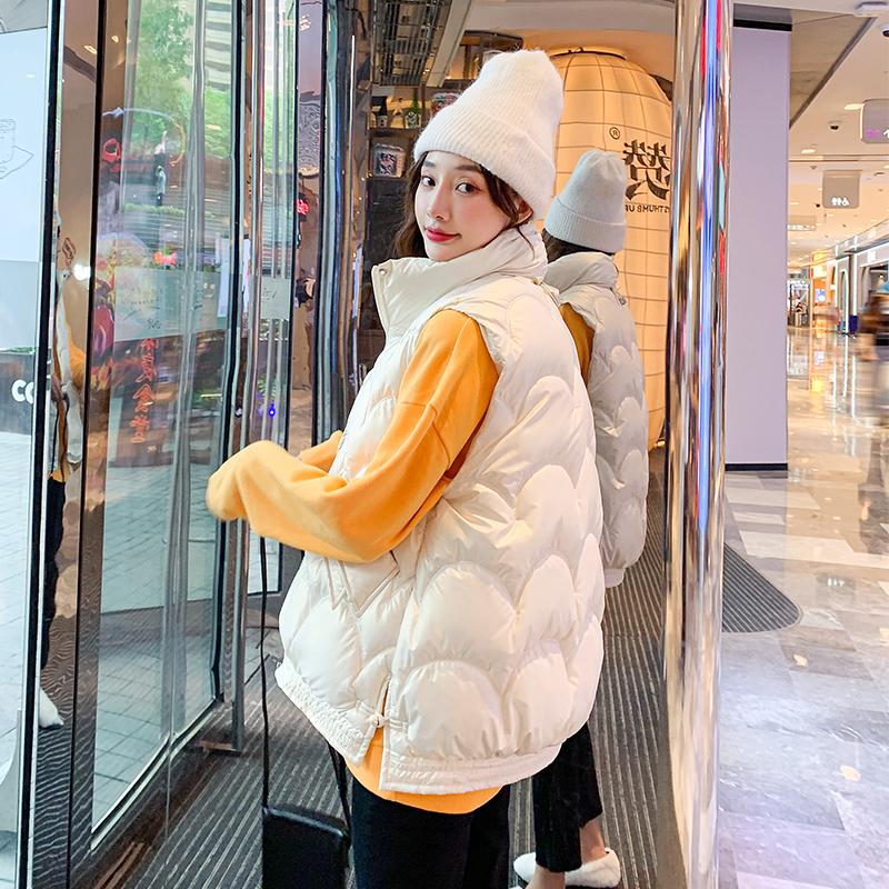 Women's Sleeveless Jacket Quilted Solid Stand Collar Zipper Ladies Casual Winter Vest Pockets Fashion Waistcoat for Female