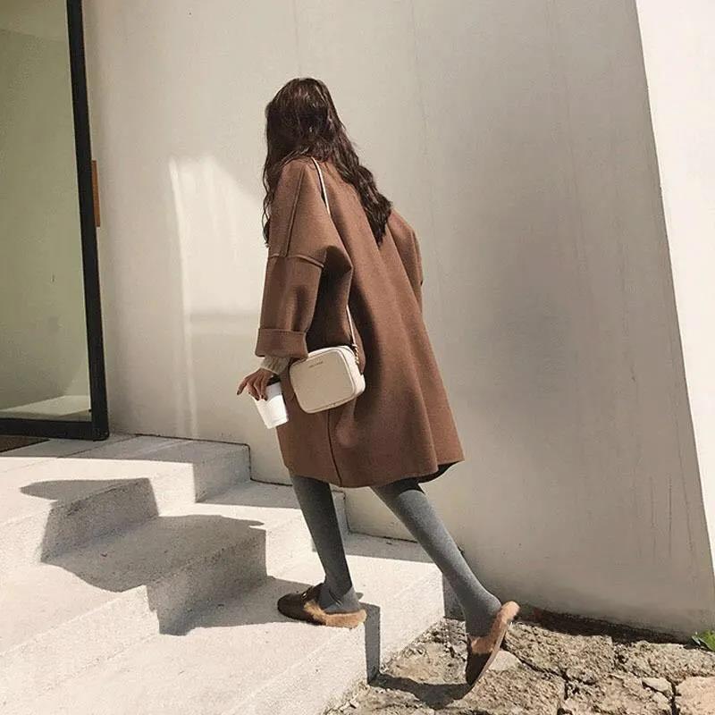 Autumn and Winter Woolen Coat Korean Fashion Mid-length Woolen Coat Thickened Over The Knee Plus Size Woolen Coat