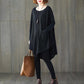 Large Size Women's Dress Loose Cover Belly Black Skirt Round Neck Pocket Jacket
