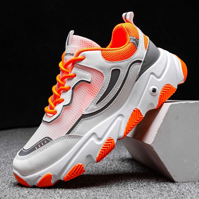 Men Dad Sneakers Platform Leather Mesh Sports Sneakers Lace Up Thick Bottom Trainers Shoes Boys Casual Sneakers Men