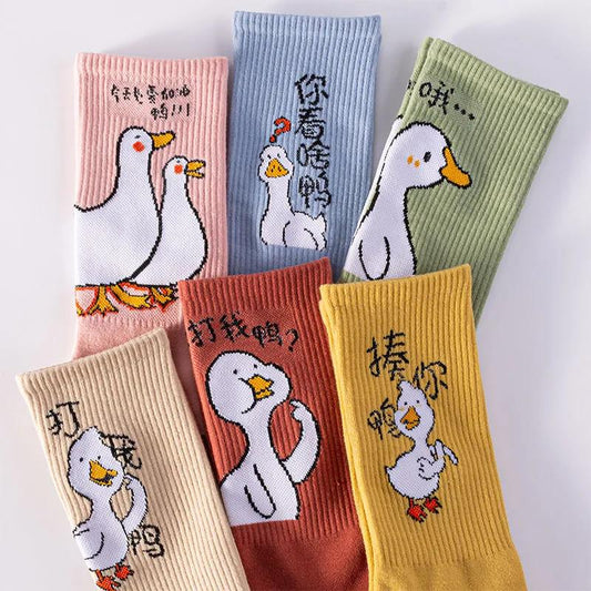 Five Pairs of Women's Socks Fashion Print Cartoon Pattern Socks Winter Thick Warm Pile Pile Socks