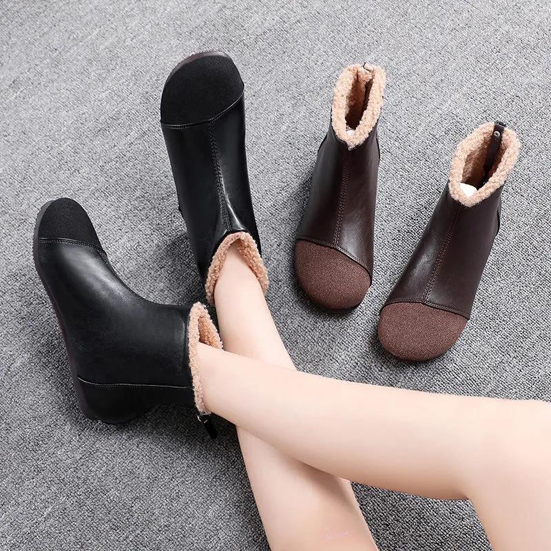 Martin Boots Women's All-match Flat-bottomed Plus Velvet Cotton Shoes Winter Boots Warm and Thick