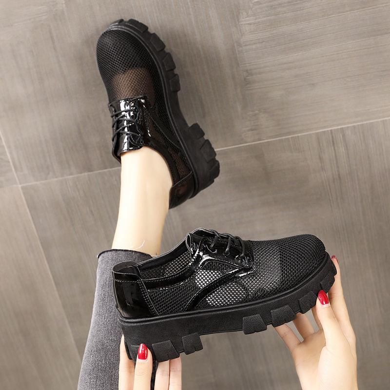 Hollow Mesh Single Shoes Women's Platform Platform Shoes  Thick Heels Korean Style Breathable Summer Casual Work Women's Shoes