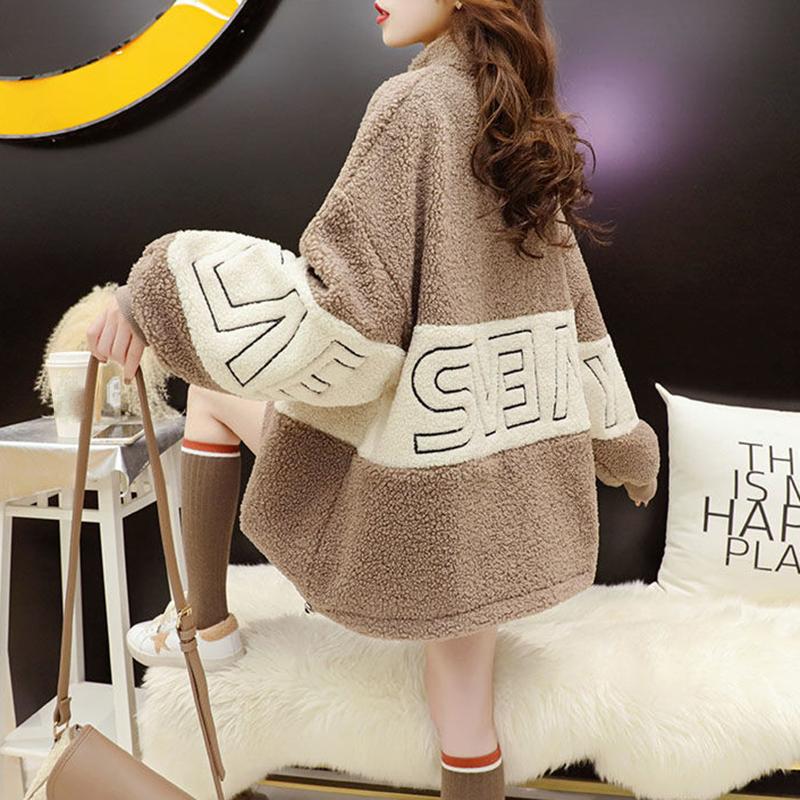 Plush Padded Faux Lamb Wool Sweater Women Autumn and Winter All-match Loose Warm Stand Collar Pullover Warm Top Women's Plus Size Jacket