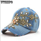 Spring New Shiny Fashion Women Diamond Flower Baseball Cap Lady Rhinestone Jean Ha