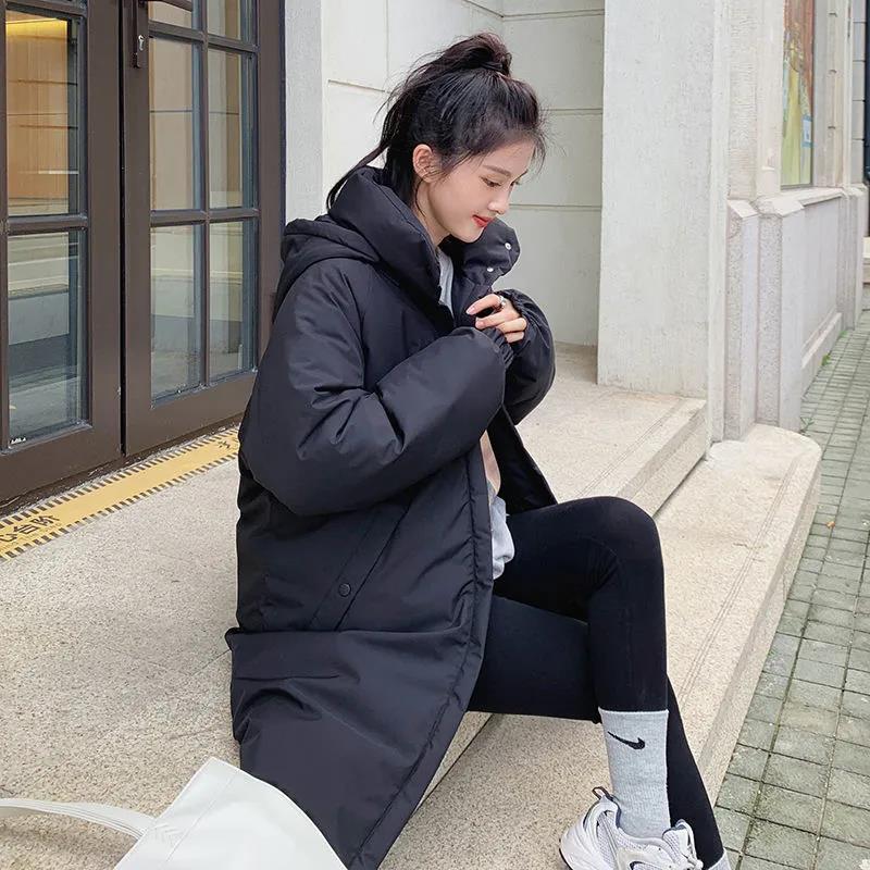Hong Kong Style Cotton-padded Jacket Women Korean Style Loose Mid-length College Style Cotton-padded Jacket Women's Clothing