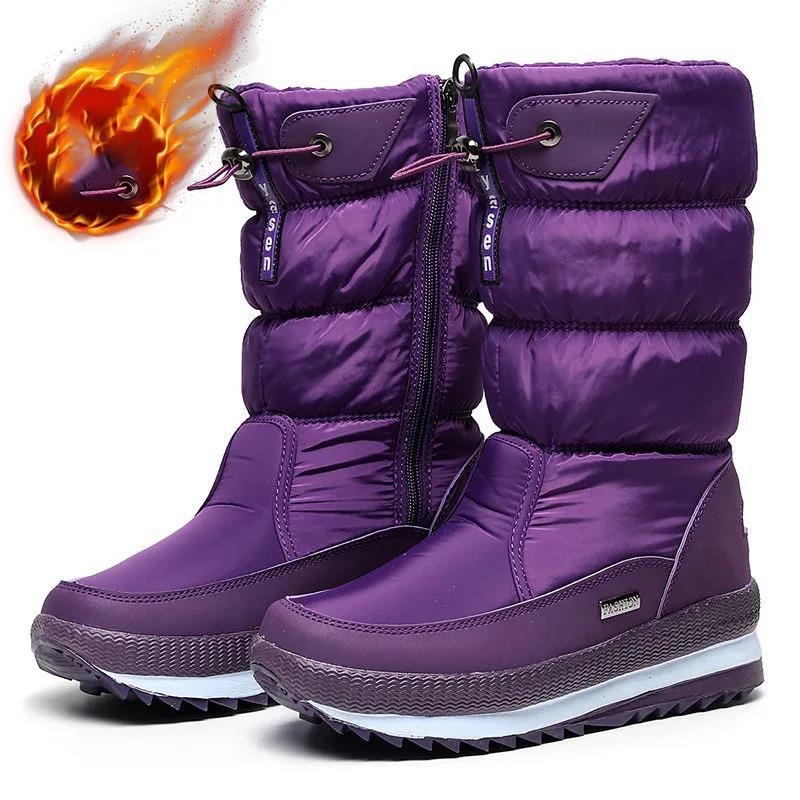 Outdoor Ski Boots Winter Plus Velvet Thick Printing Mid-tube Snow Boots Waterproof Non-slip Women's High-top Boots