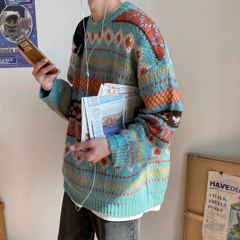 WTEMPO Retro Style Couple Sweater Soft Casual Knitted Sweater Winter Warm Pullover