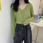 Knit Blouse Women Autumn and Winter Slim Core-spun Yarn Bottoming Shirt V-neck Long-sleeved Sweater