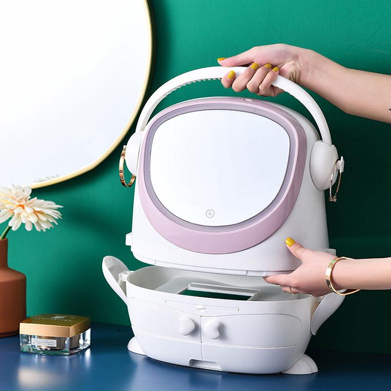 Fashion LED Light New Makeup Organizer Big Capacity Display Bo Dustproof Bathroom Desktop Beauty Skin Care Storage Drawer
