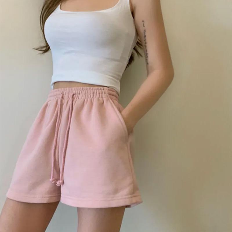 Summer Cotton Solid Color Loose All-match Casual Sports Pants Women's High Waist Wide Leg Shorts Trend