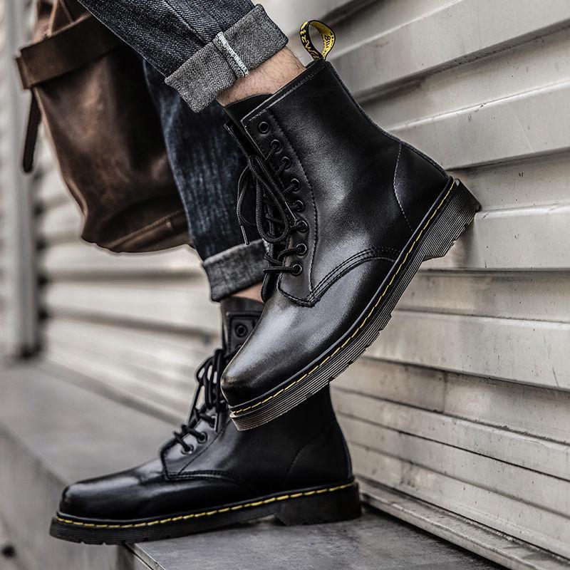 Men High-top Martin Boots British Style Couple Breathable Work Boots All-match Waterproof Thick Bottom Outdoor Shoes Autumn Winter