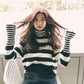 Turtleneck Bottoming Shirt Long-sleeved Slim Pullover Black and White Striped Short Sweater
