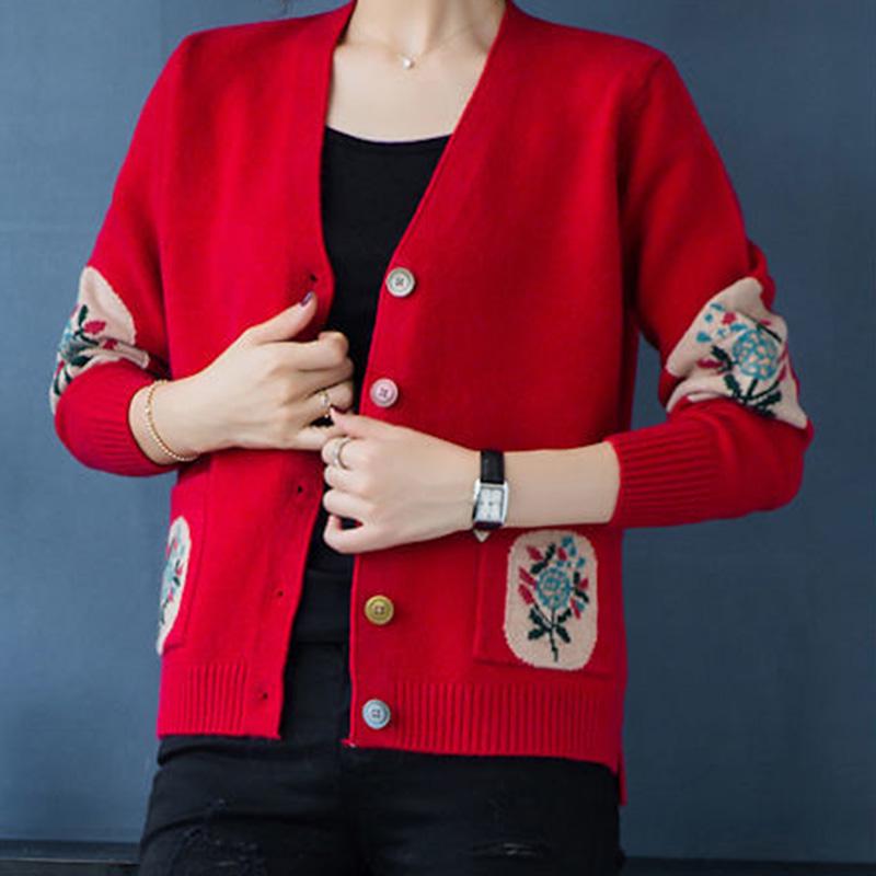 Knit Cardigan Autumn and Winter V-neck Button Coat Loose Long-sleeved Sweater