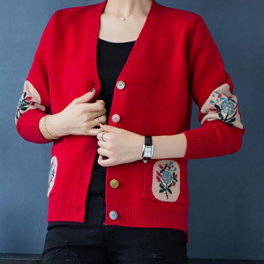Knit Cardigan Autumn and Winter V-neck Button Coat Loose Long-sleeved Sweater
