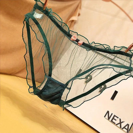 3PCS Japanese Sexy Girl Lace Panties Ultra-thin Transparent See-through Briefs Temptation Low-waisted Bottoms Mesh Hollow Out Underwear Shorts