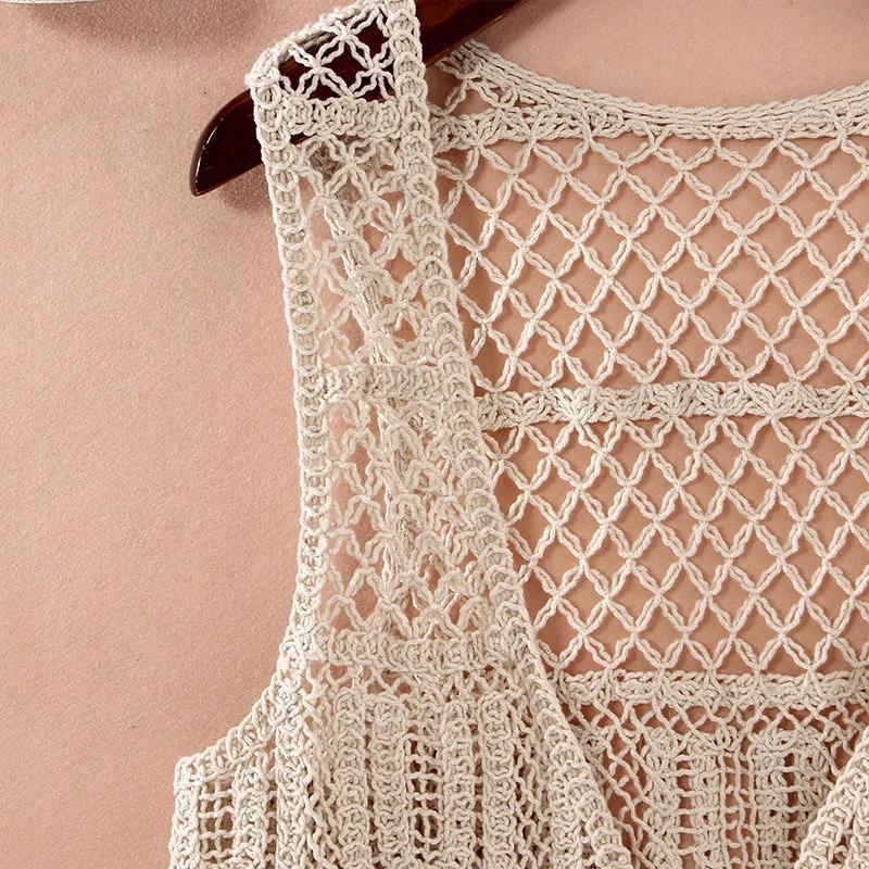 Solid Color Hollow Out Women's Vest Sleeveless Spring and Summer Loose Casual Knitting Waistcoats