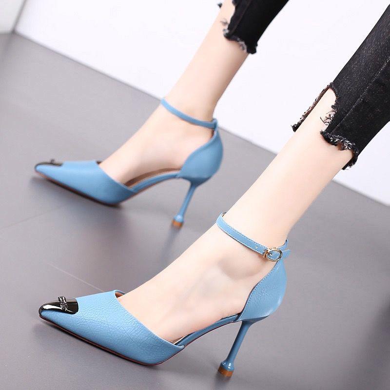 Spring  Autumn High Heels Stiletto Metal Pointed French Girl Sandals Stiletto All-match Single Shoes