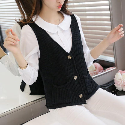 V-neck Waistcoat Fashion Vest Spring and Autumn Loose Knit Cardigan All-match Short Fashion Top