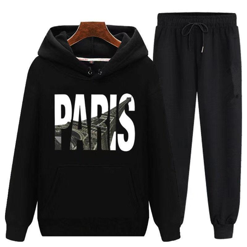 Spring & Fall Men Hooded Pullover Suit Campus Clothing Sweater and Pants Casual Loose Sports Suit