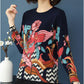 Ethnic Style Knit Sweater High-end Loose Printed Cashmere Sweater Bottoming Wool Sweater Short O-neck Knit Jumper