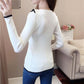V-neck Long-sleeved Knit Top Slim All-match Bottoming Shirt Color Matching Short Sweater Ladies