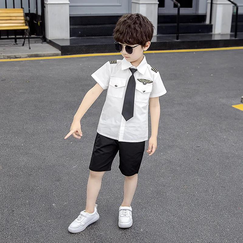 Boys' Summer Clothes Western Style Suits Male Baby Captain Clothes Short-sleeved Shirts Two-piece Performance Clothes