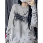 Women's Retro Three-dimensional Printed Sweater Spring and Autumn Thin Loose Round Neck Top Ladies Mid-Length Shirt Top
