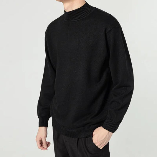 Autumn and Winter Thick Solid Color Knitted Half High Neck Micro Korean Loose Bottoming Sweater Men