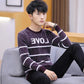 Fall/winter Men's Pullover Low-neck Casual Character Jacket Long-sleeved Striped Splicing Color Top