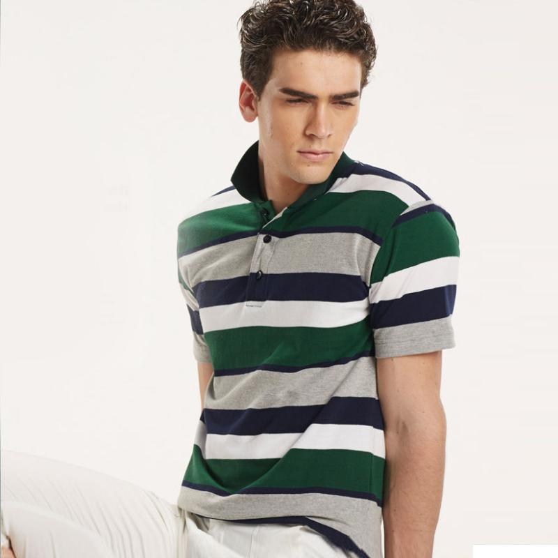 Summer Men's Short Sleeve T-Shirt Striped Slim Lapel T-Shirt Men's Casual Polo Shirt