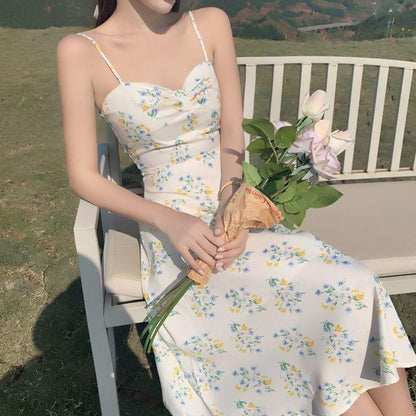 Women's Summer French Elegant Little Fresh Fairy Gentle Long Print Suspender Dress