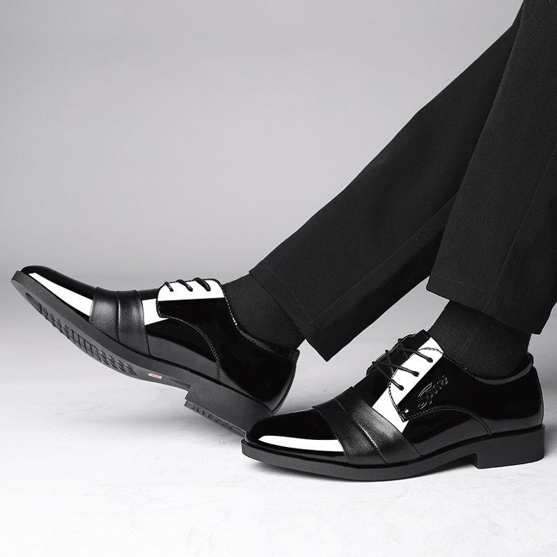 Men Dress Wedding Shoes Leather High Heels Fashion Pointed Toe Heighten Oxford Shoes Party Prom Shoe