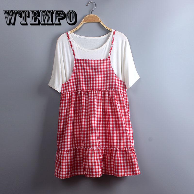 Vintage Women Spaghetti Strap Plaid Check Overalls Dress Casual Irregular Hem Sundress XS-XXL