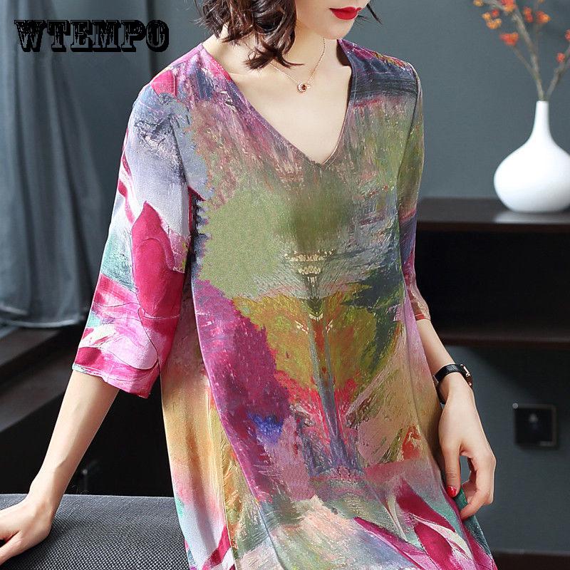 Women Vintage O-Neck Broken Flower Print Long Dress Casual Summer Boho Dresses Loose Dresses