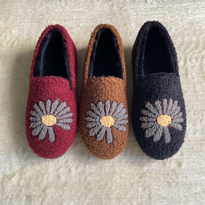 Cotton Shoes Women's Autumn and Winter Warm Plus Velvet Low-top Flat Home Shoes Non-slip Slip-on Shoes
