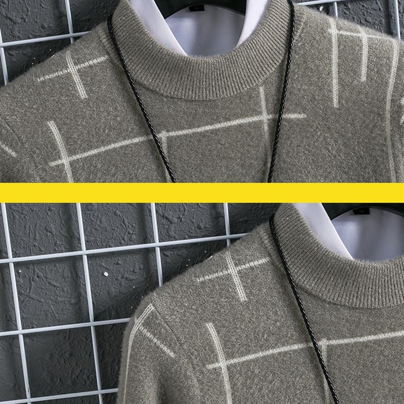 Warm Sweater Men Winter Knitted Pullover Casual Faux Mink Long Sleeve Thicken Harajuku Sweater