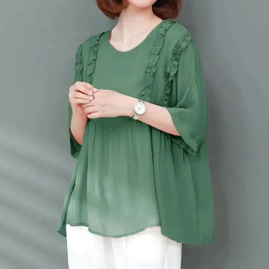 Summer Women's Loose Chiffon Short Sleeve Large Size Round Neck All-match Top