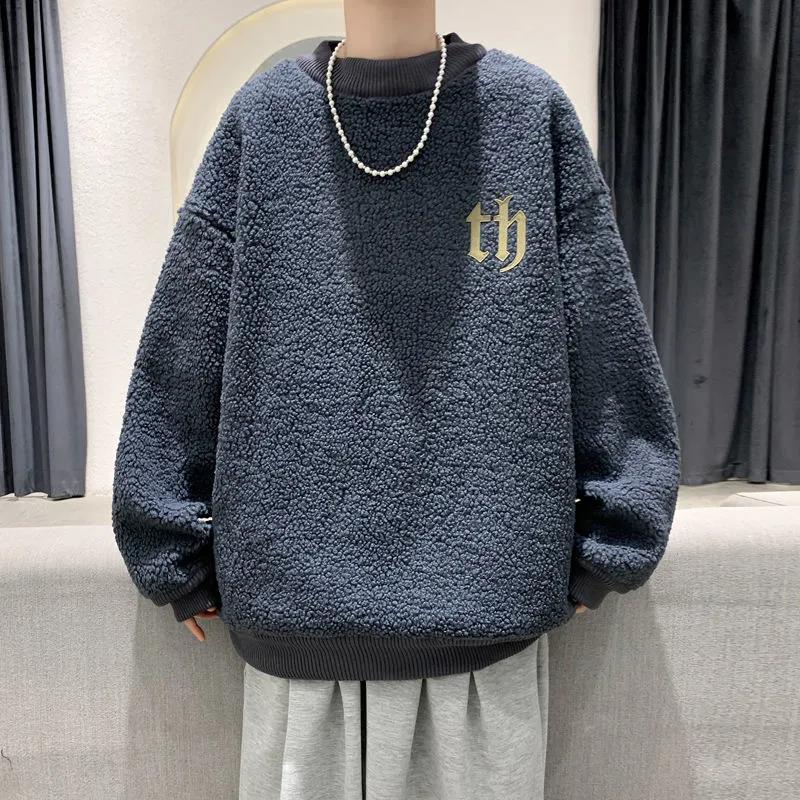 Plush Sweater Men's Autumn and Winter Plus Velvet Thick Round Neck Loose All-match Shirt