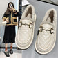 Women's Plush Cotton Shoes for Winter Wear Flat-bottomed Non-slip Plus Velvet Thick One-step Lazy Beanie Shoes Ladies Warm Moccasin Shoes
