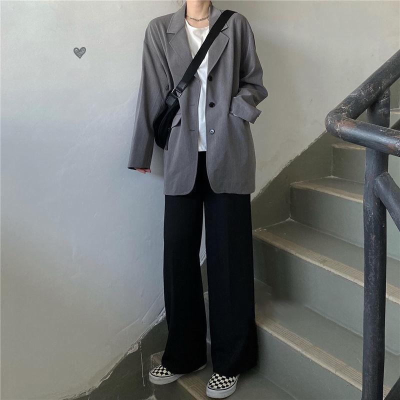 WTEMPO Elastic Waist Super Long Straight Leg Loose and Thin Women's Wide-leg Trousers High Waist Big Pocket