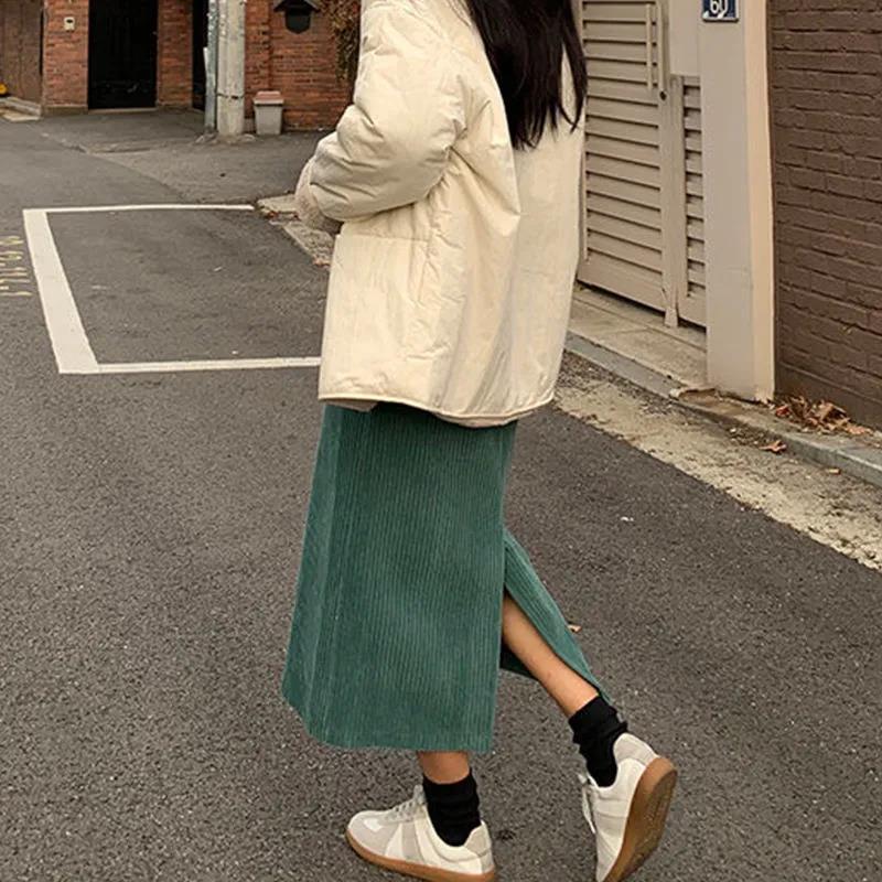 Corduroy Skirt Female Autumn and Winter Korean Version Was Thin and Wild Thick Retro High Waist Bag Hip Mid-length A-line Skirt
