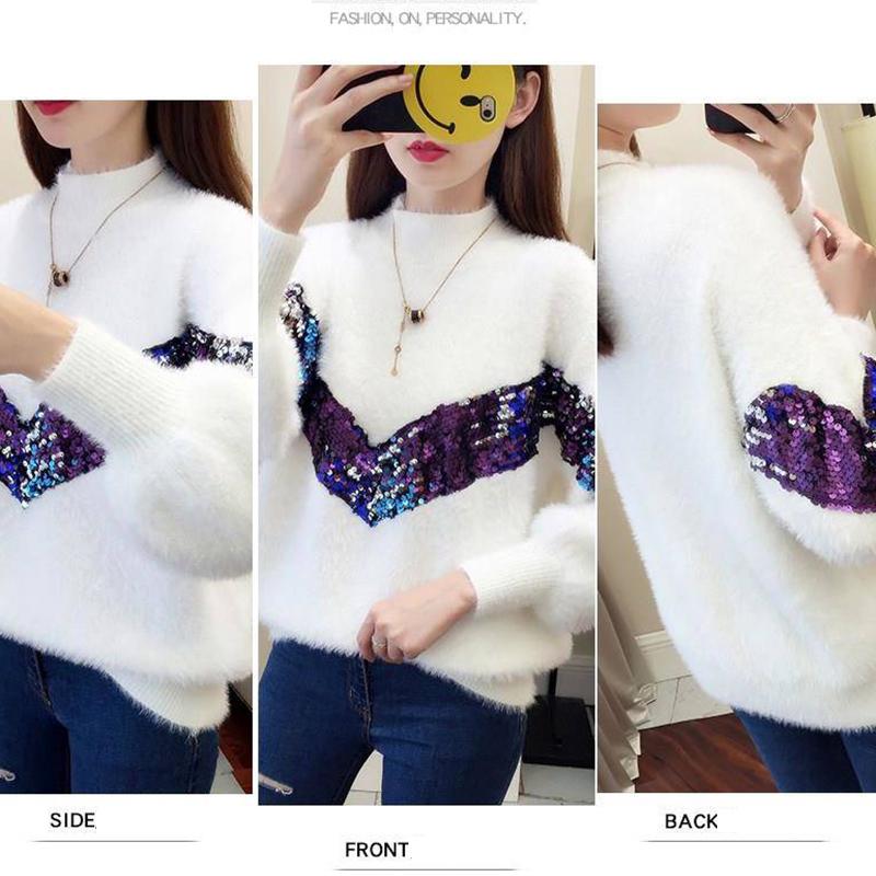 Pofulove Women Winter Sweater Pullovers Warm Knitted Sweaters Pullover Lady  mohair wool thick Sweaters jumper