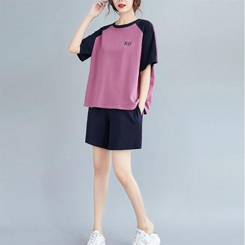 Summer Casual Sports Suit Women's Fashion Loose Large Size Comfortable and Thin Short-sleeved Shorts Two-piece Trendy