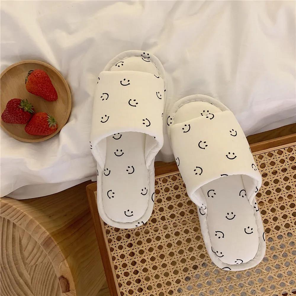 Cute Smiling Face Cotton Slippers Autumn and Winter Warm Flat Shoes Indoor Non-slip Cotton Shoes Soft Shoes