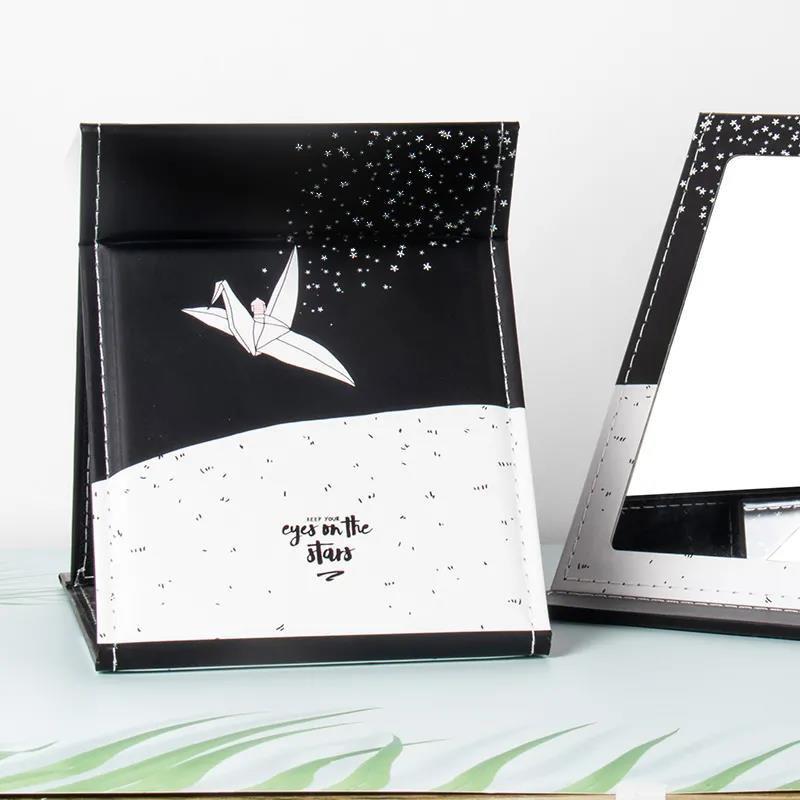 Portable  Soft PU Leather Animal Pattern Foldable Desktop Makeup Mirror HD Gift Mirror