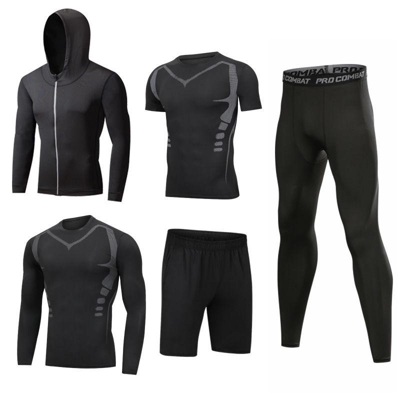 5pcs Men's Gym Workout Sports Suit Fitness Compression Clothes Running Jogging Sport Wear Workout